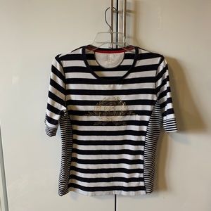 Basler striped tee navy white gold logo medium